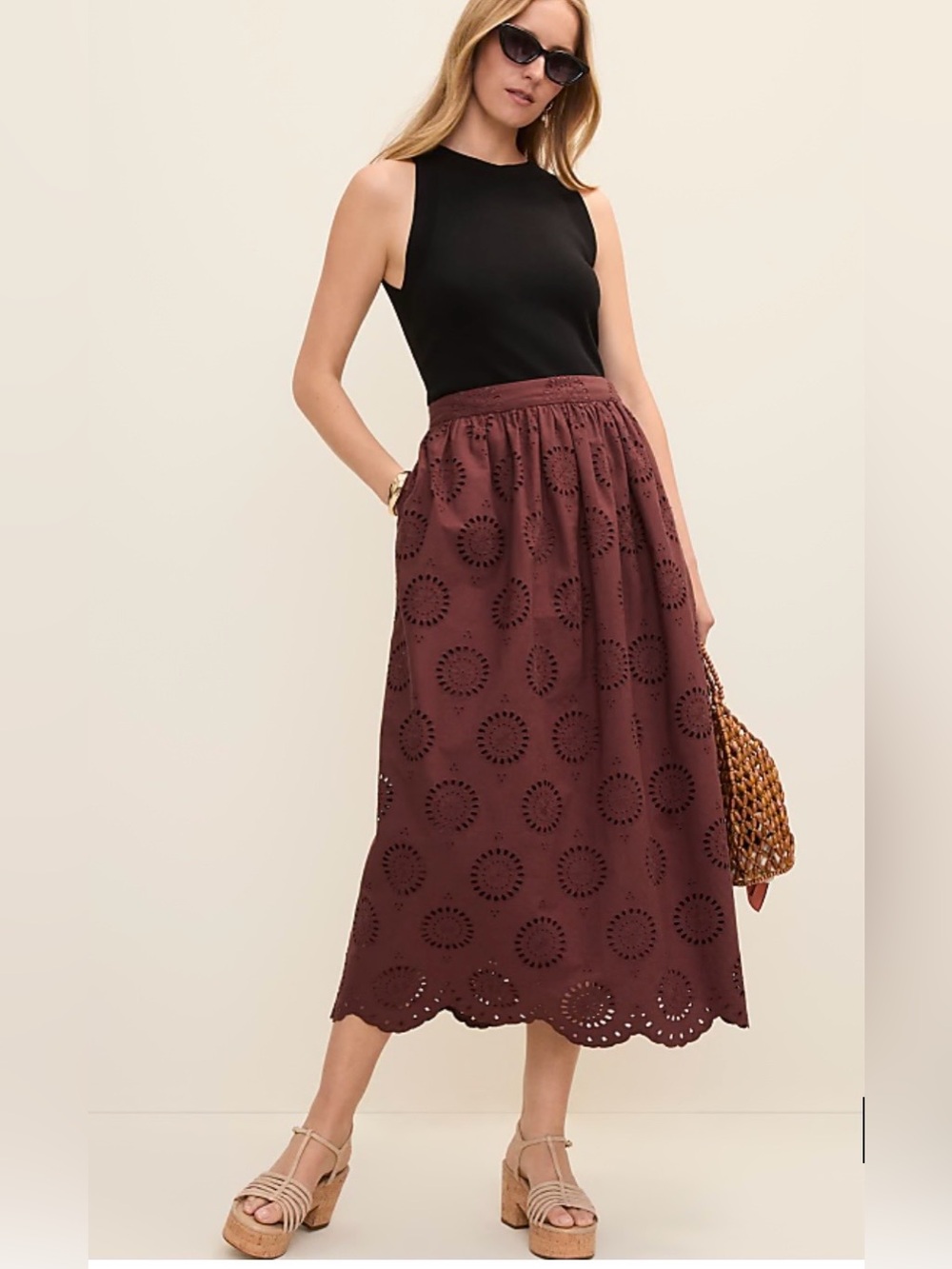 NWT Ann Taylor Weekend Eyelet Gathered Maxi Skirt Size 4